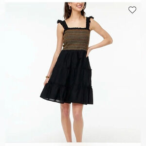 J Crew NWT Smocked tiered mini dress. Black size small